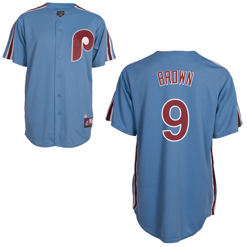 Domonic Brown #9 MLB Jersey-Philadelphia Phillies Men's Authentic Road Cooperstown Blue Baseball Jersey